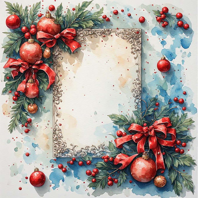 draw christmas card, invitation with watercolor