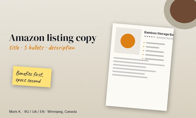 write amazon listing title, bullet points and description