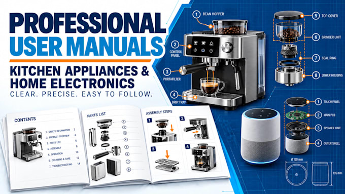 write a professional user manual for kitchen appliances and home electronics
