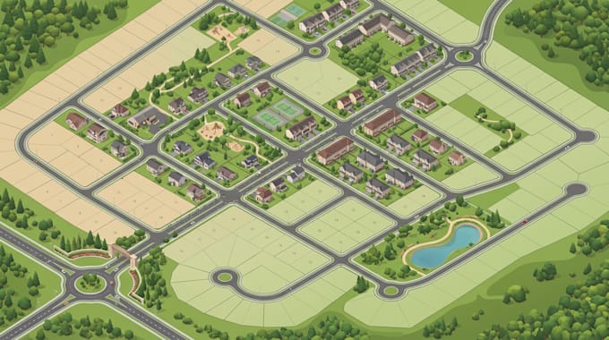 create land development map, illustrated real estate map, 2d 3d subdivision map