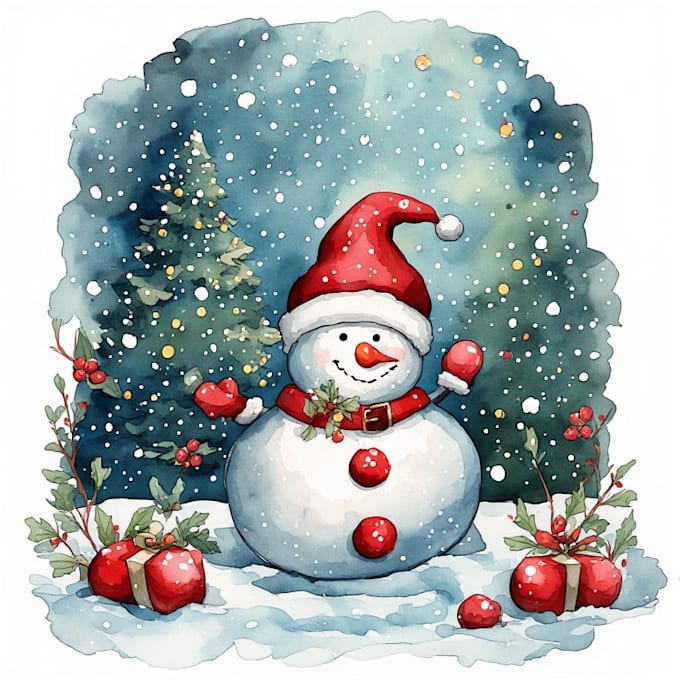 draw christmas card, invitation with watercolor