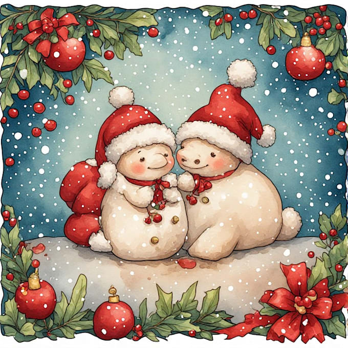draw christmas card, invitation with watercolor