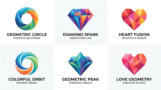design a circle, diamond, and heart geometric logo