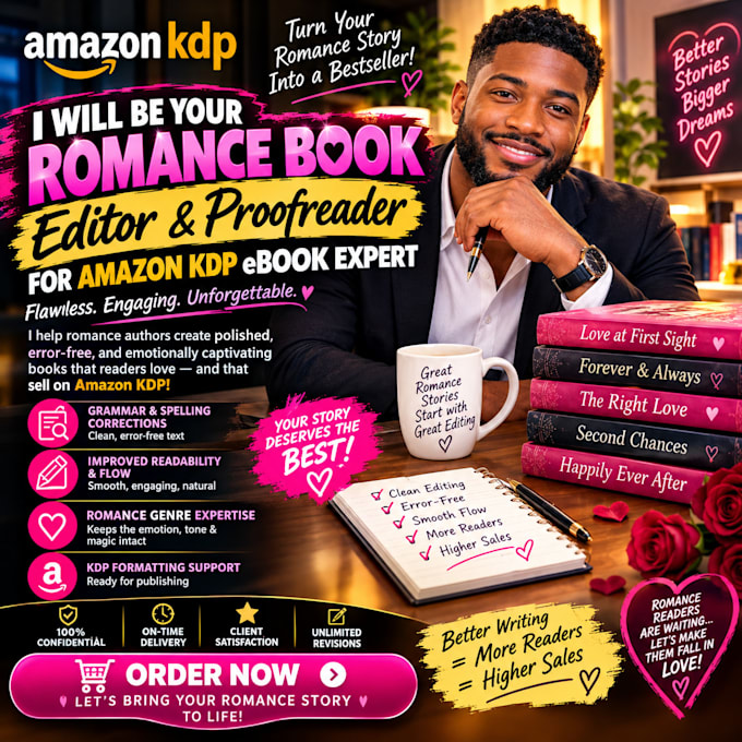be your romance book editor and proofreader for amazon KDP ebook