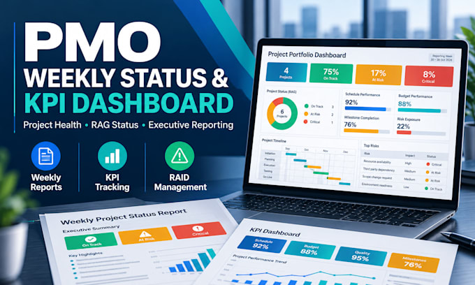 create pmo weekly status reports and project portfolio dashboards