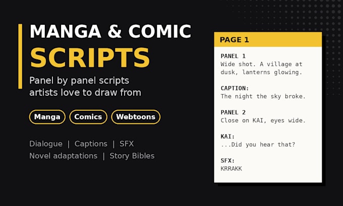 write your comic script, manga script or webtoon script panel by panel