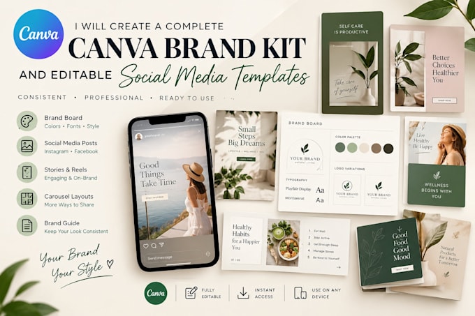 create a complete canva brand kit and editable social media template