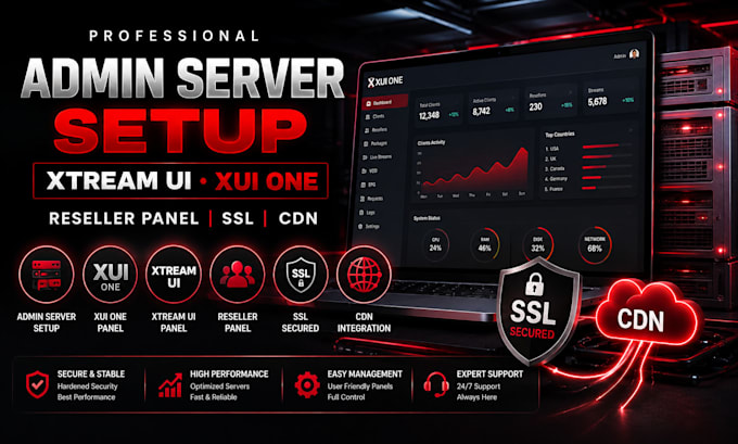 setup admin server, setup xtream ui server, xui one, reseller panel ssl, cdn