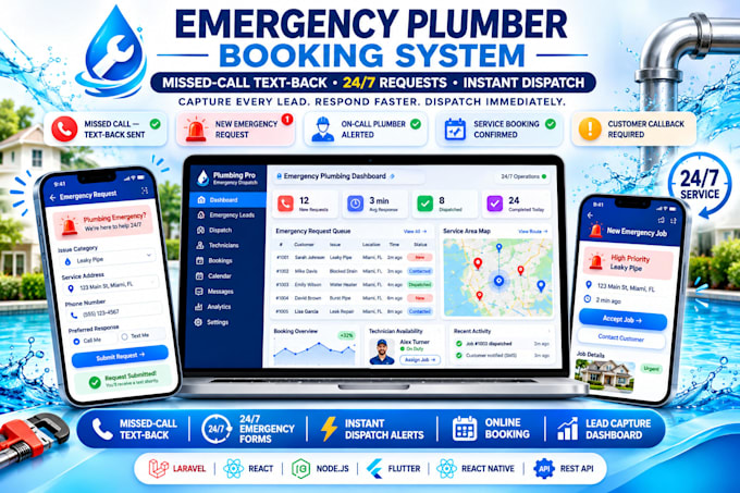 develop plumbing service booking software with instant dispatch alerts