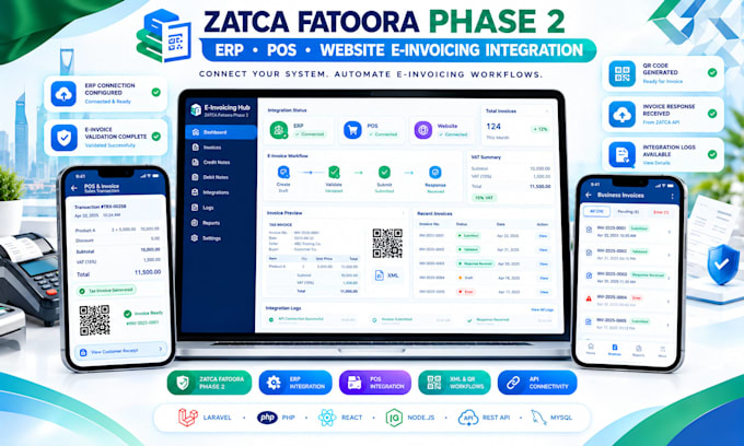 integrate your erp pos or website with zatca fatoora phase 2
