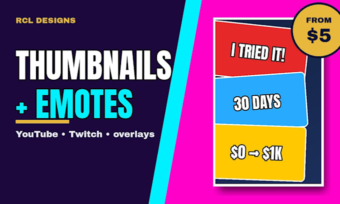 Design des miniatures youtube, emotes twitch et overlays de stream