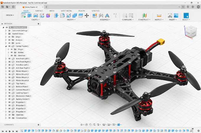 do drone frames, uav, part mounts in solidworks for prototyping and production
