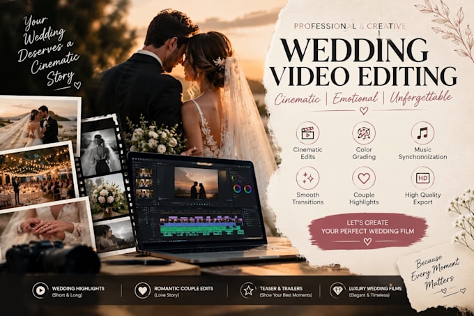 edit cinematic wedding videos and romantic highlights