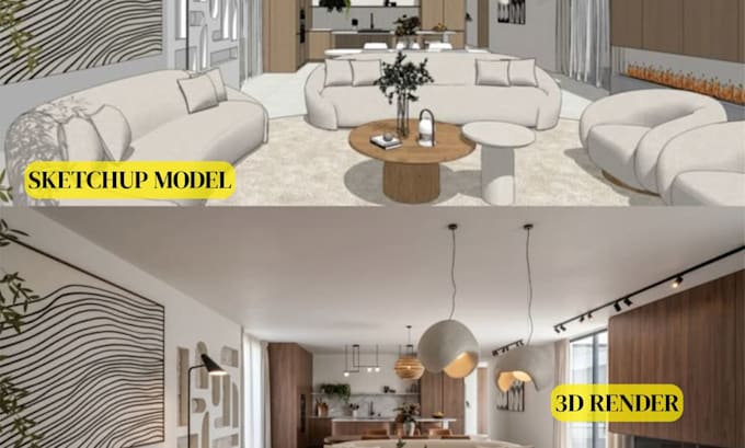 interior and exterior 3d design with sketchup