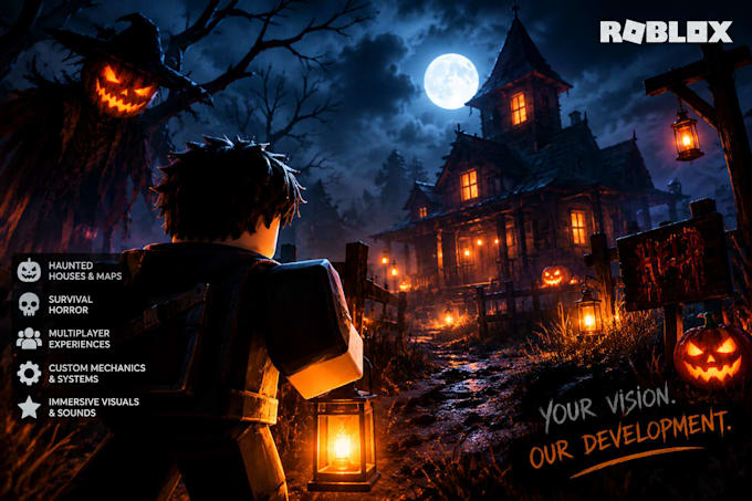 create a custom roblox halloween horror game, spooky map or survival game