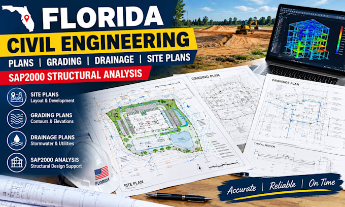 florida civil site plans grading plans, drainage plans and sap2000 models