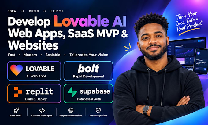 develop lovable ai web apps, saas mvp , and website using bolt, supabase, replit