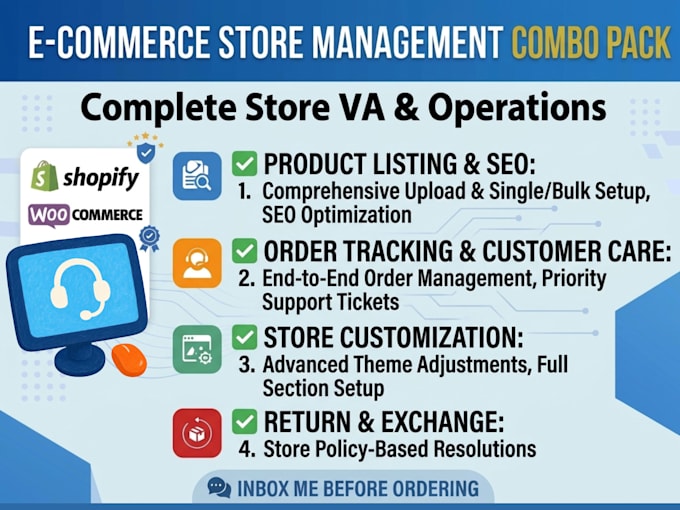 be your e commerce store manager virtual assistant for shopify and woocommerce