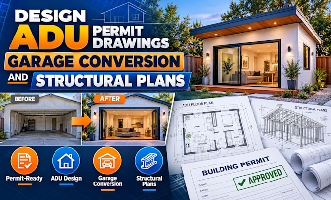design adu permit drawings garage conversion and structural plans