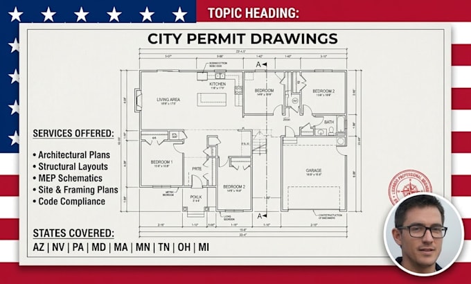 Architect for city permit drawing in az, nv, pa, md, ma, mn, tn, oh, mi ...