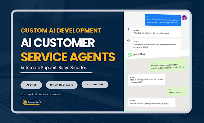 develop custom ai agent for customer service support, ai assistant, chatbot