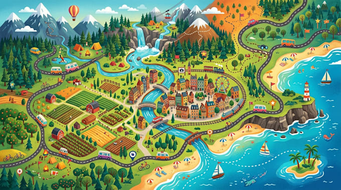 Create road map travel map route map tourist map vacation map ...