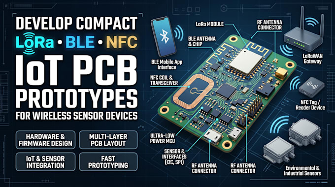develop compact lora ble nfc iot pcb prototype for wireless sensor devices