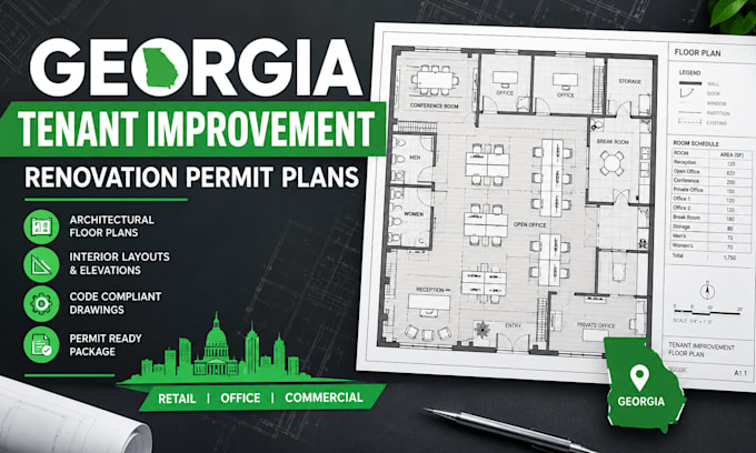 draw georgia tenant improvement floor plans and renovation permit plans