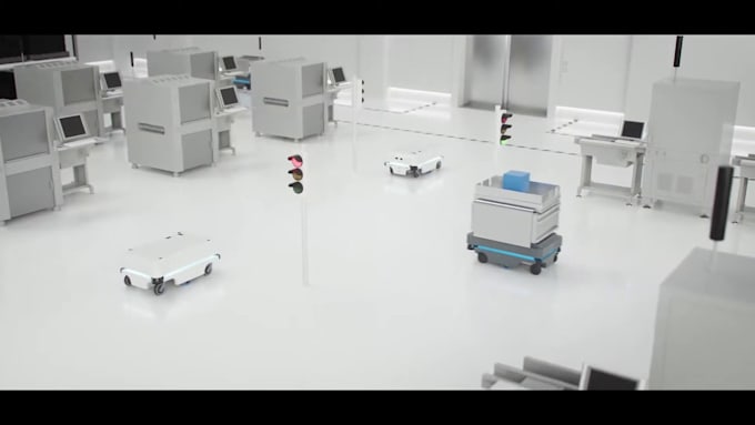 create 3d industrial robotic animation factory warehouse automation explainer