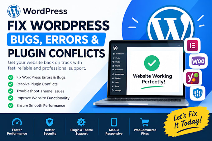 fix wordpress bugs errors plugin conflicts website issues customize elementor