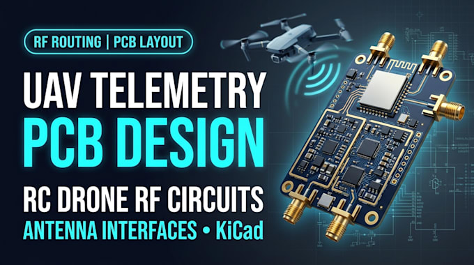 design uav telemetry pcb, rc drone rf circuits and antenna interface in kicad
