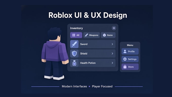 design and script custom roblox game UI, hud,menus,and shops
