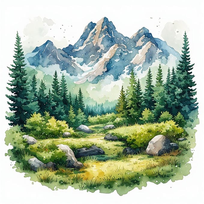 illustrate a watercolor landscape illustration