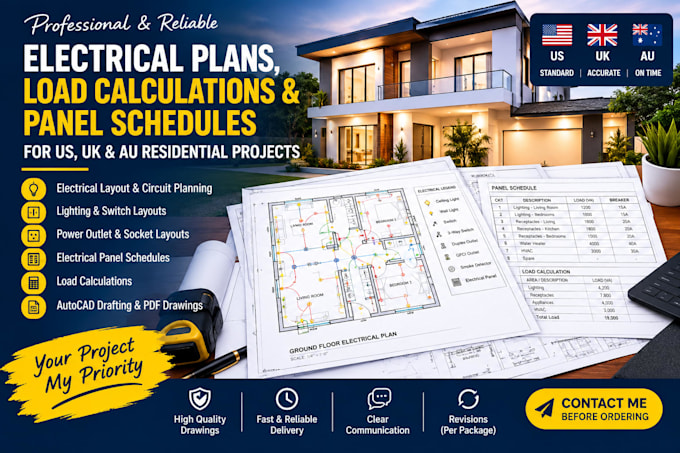 design electrical plans, load calculations and panel schedules for US UK au