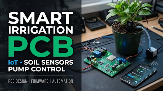 design smart irrigation pcb, soil moisture sensors, iot pump control, automation