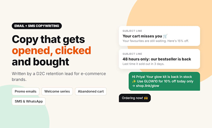write sales email copy and sms messages for your ecommerce brand