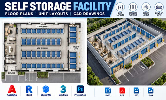 design self storage facility floor plans, unit layouts cad drawings
