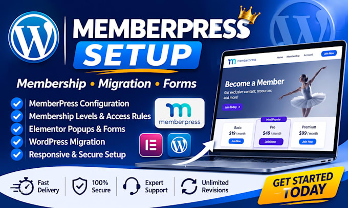 wordpress memberpress membership setup website migration elementor popup forms