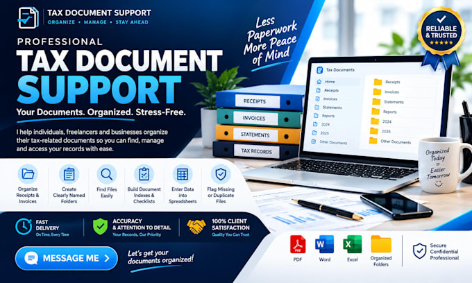 organize tax documents, receipts, invoices and financial records
