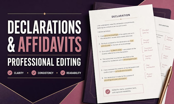 edit declarations and affidavits for clarity and internal consistency