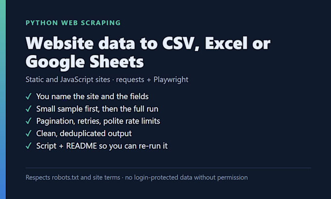 do python web scraping and data scraping to excel, CSV or google sheets