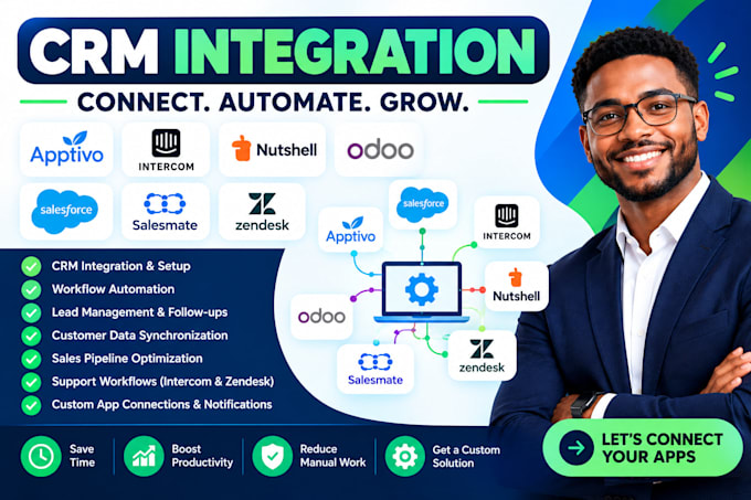 integrate apptivo, intercom, nutshell, odoo, salesforce, salesmate and zendesk