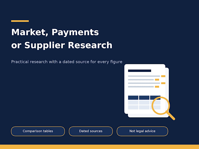 write a market, payments, or supplier research report with sources