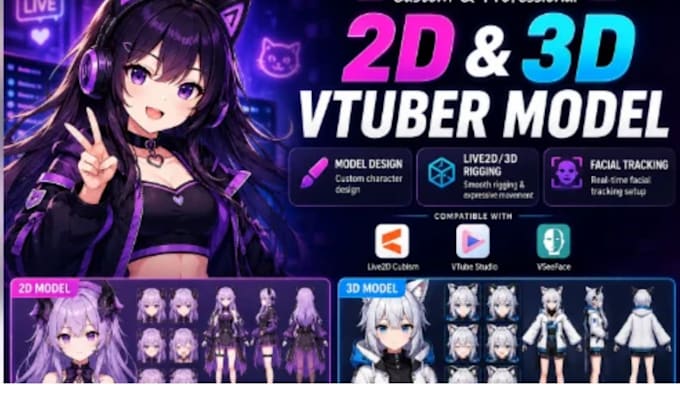 design 2d 3d vtuber model for vtuber rigging