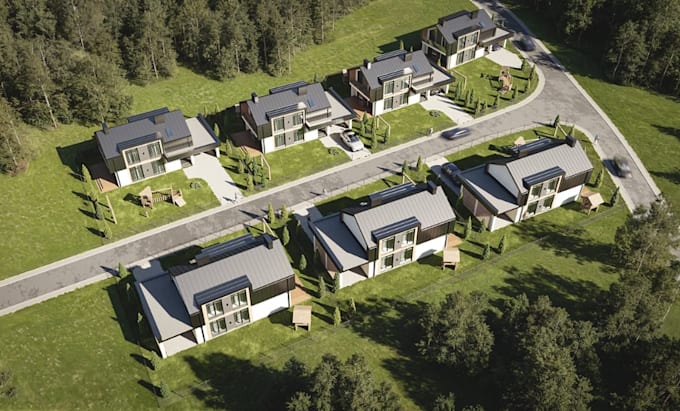 Town House Rendering Visualize modern suburban residential complex,real estate townhouse,3d ...