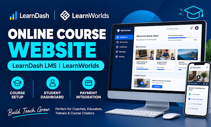develop learndash lms, wordpress online course website and tutor lms website