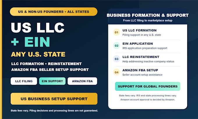 register USA llc or ein in any state and reinstate or setup amazon fba