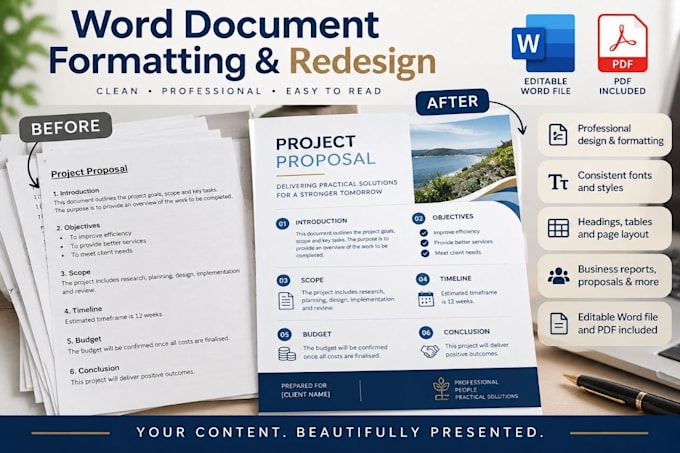professionally format and redesign your word documents