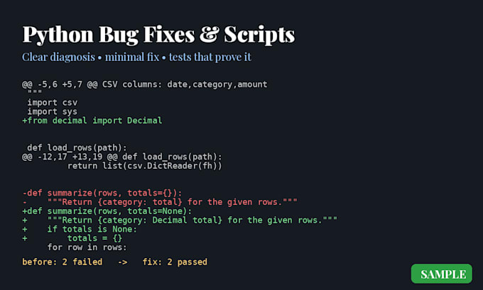 fix bugs or write python scripts and API integrations