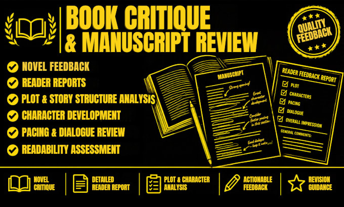 provide book critique, manuscript review, novel feedback and reader report
